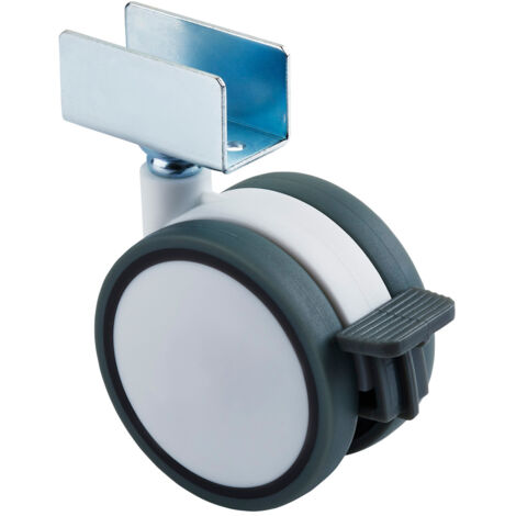 SOTECH Möbelrolle Hamm Ø 63 mm Höhe 74,5 mm, weiß/grau, 35Kg Tragkraft, U-Profil für 19 mm Wandstärke, mit Bremse, Designrolle perfekt für moderne und klassische Möbelstücke