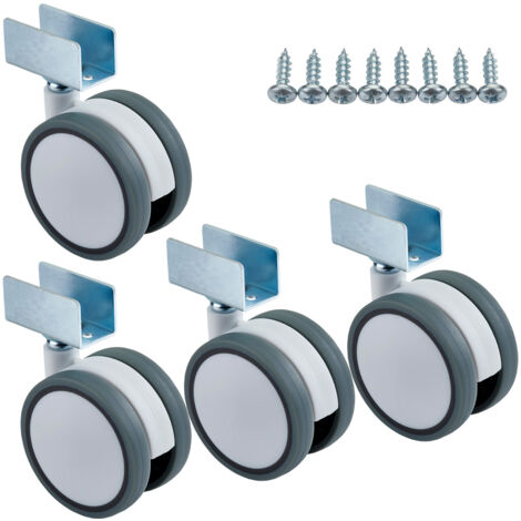 SOTECH 4er Set Möbelrolle Hamm Ø 63 mm Höhe 74,5 mm, weiß/grau, 35Kg Tragkraft, U-Profil für 19 mm Wandstärke, ohne Bremse, Rolle Bremsrolle inkl. Befestigungsschrauben
