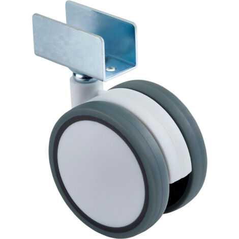 SOTECH Möbelrolle Hamm Ø 63 mm Höhe 74,5 mm, weiß/grau, 35Kg Tragkraft, U-Profil für 19 mm Wandstärke, ohne Bremse, Transportlenkrolle perfekt für moderne und klassische Möbelstücke