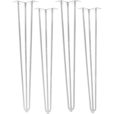 SOTECH 4 Stück Tischbeine Haarnadelbeine mit Bodenschutz Stahl 3 Streben Montageplatte 12x12cm weiß lackiert Höhe 710 mm (Moniereisen)