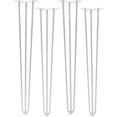 SOTECH 4 Stück Tischbeine Haarnadelbeine mit Bodenschutz Stahl 3 Streben Montageplatte 12x12cm weiß lackiert Höhe 710 mm (Rundstahl)