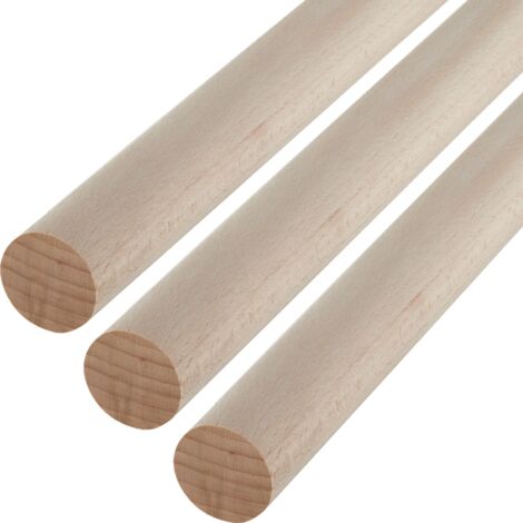 SOTECH Kleiderstange Garderobenstange Rundstab Holzstab zum Basteln Ø 30 mm Buche Länge: 50 cm , 3 Stück