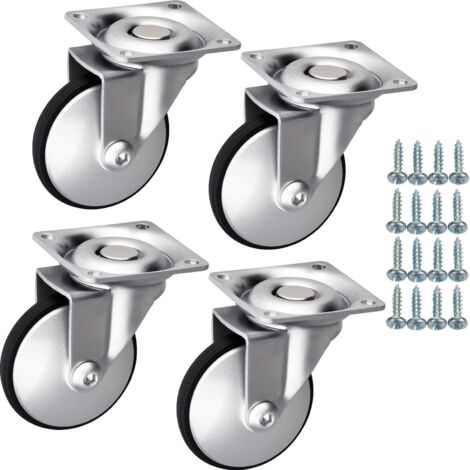 SOTECH 4 Stück Möbelrollen LINDAU Ø 50 mm silbergrau/schwarz ohne Bremse (Feststeller) inkl. Schraubenset Belastbarkeit bis 120 kg (30 kg pro Transportrolle)
