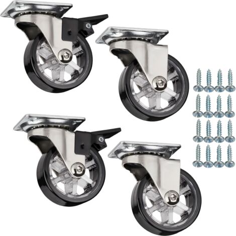 SOTECH Set Möbelrollen RAPID Ø 50 mm schwarz 2 x mit und 2 x ohne Bremse (Feststeller) inkl. Schraubenset Belastbarkeit bis 140 kg (35 kg pro Lenkrolle)
