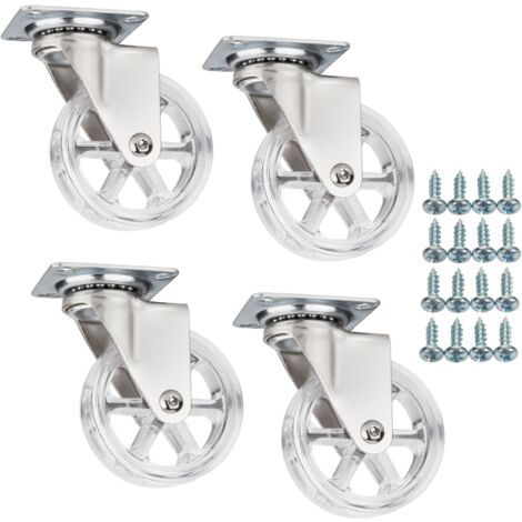 SOTECH 4 Stück Möbelrollen RAPID Ø 75 mm transparent ohne Bremse (Feststeller) inkl. Schraubenset Belastbarkeit bis 140 kg (35 kg pro Lenkrolle)