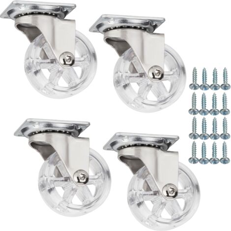 SOTECH 4 Stück Möbelrollen RAPID Ø 50 mm transparent ohne Bremse (Feststeller) inkl. Schraubenset Belastbarkeit bis 140 kg (35 kg pro Lenkrolle)