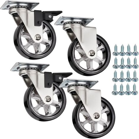 SOTECH Set Möbelrollen RAPID Ø 75 mm schwarz 2 x mit und 2 x ohne Bremse (Feststeller) inkl. Schraubenset Belastbarkeit bis 140 kg (35 kg pro Lenkrolle)