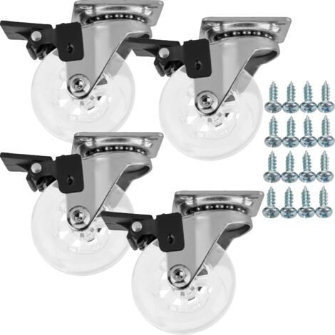 SOTECH 4 Stück Möbelrollen SWIFT Ø 50 mm transparent mit Bremse (Feststeller) inkl. Schraubenset Belastbarkeit bis 140 kg (35 kg pro Transportrolle)