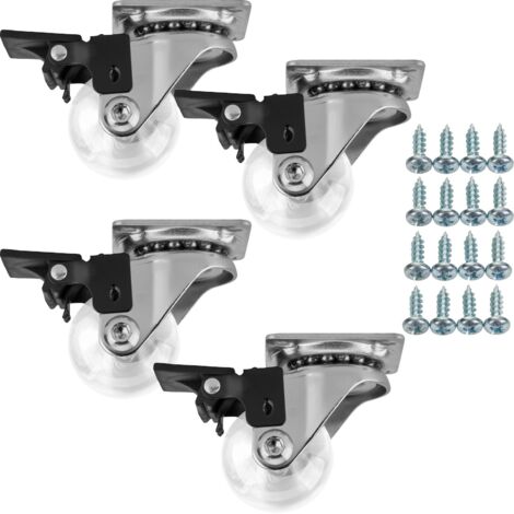 SOTECH 4 Stück Möbelrollen SWIFT Ø 35 mm transparent mit Bremse (Feststeller) inkl. Schraubenset Belastbarkeit bis 140 kg (35 kg pro Transportrolle)