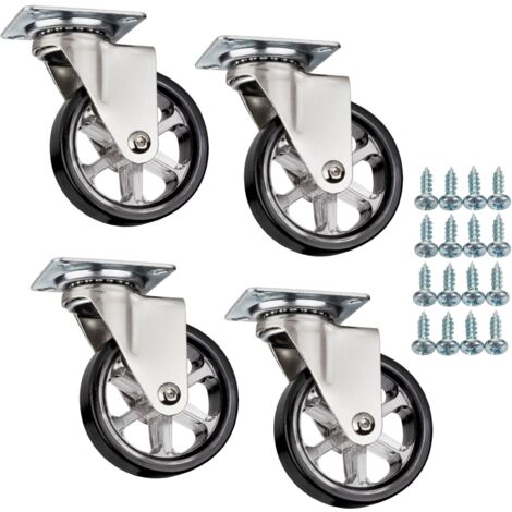 SOTECH 4 Stück Möbelrollen RAPID Ø 75 mm schwarz ohne Bremse (Feststeller) inkl. Schraubenset Belastbarkeit bis 140 kg (35 kg pro Transportrolle)