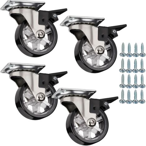 SOTECH 4 Stück Möbelrollen RAPID Ø 50 mm schwarz mit Bremse (Feststeller) inkl. Schraubenset Belastbarkeit bis 140 kg (35 kg pro Transportrolle)