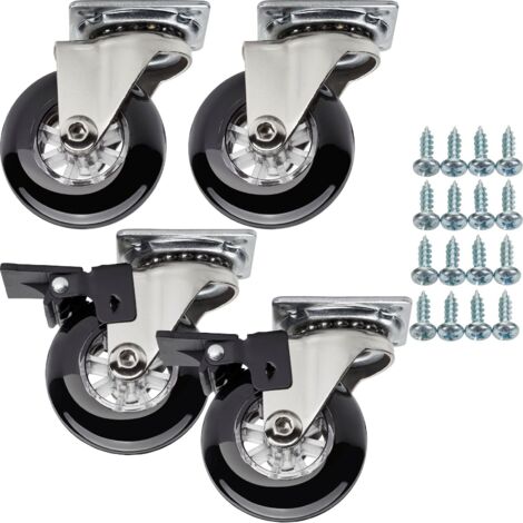 SOTECH Set Möbelrollen SWIFT Ø 50 mm schwarz 2 x mit und 2 x ohne Bremse (Feststeller) inkl. Schraubenset Belastbarkeit bis 140 kg (35 kg pro Lenkrolle)