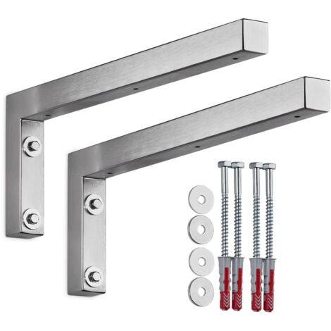SOTECH Wandkonsole Regalkonsole Waschtischkonsole in L-Form 400 x 150 x 30 mm, Edelstahl gebürstet, 2 Stück