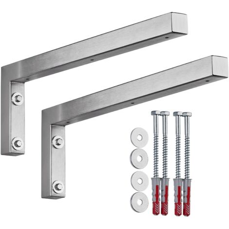 SOTECH Wandkonsole Regalkonsole Waschtischkonsole in L-Form 450 x 150 x 30 mm, Edelstahl gebürstet, 2 Stück
