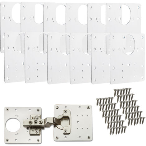 SOTECH Topfband Reparaturplatten Edelstahl 90 x 90 x 0,53 mm, Reparaturset für Topfbänder mit Ø35 mm, Schrankscharnier Topfscharnier, 12 x
