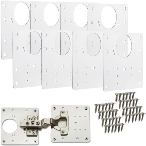 SOTECH Topfband Reparaturplatten Edelstahl 90 x 90 x 0,53 mm, Reparaturset für Topfbänder mit Ø35 mm, Schrankscharnier Topfscharnier, 8 x