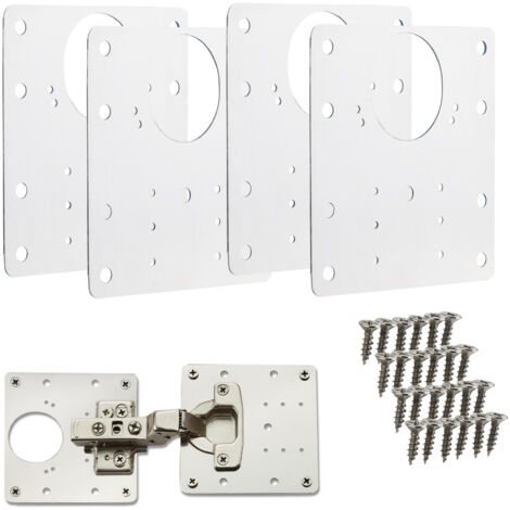 SOTECH Topfband Reparaturplatten Edelstahl 90 x 90 x 0,53 mm, Reparaturset für Topfbänder mit Ø35 mm, Schrankscharnier Topfscharnier, 4 x