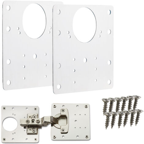SOTECH Topfband Reparaturplatten Edelstahl 90 x 90 x 0,53 mm, Reparaturset für Topfbänder mit Ø35 mm, Schrankscharnier Topfscharnier, 2 x