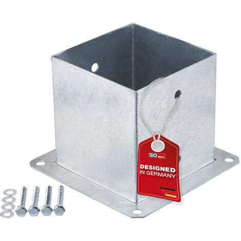 SOTECH Bodenanker zum Aufschrauben Stahl feuerverzinkt optimal für Garten oder Terrasse, Pfostenträger für Vierkantholz (Vierkant 140 x 140 mm) 152 mm Höhe, 1 Stück