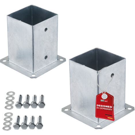 SOTECH Bodenanker zum Aufschrauben Stahl feuerverzinkt optimal für Garten oder Terrasse, Pfostenträger für Vierkantholz (Vierkant 100 x 100 mm) 152 mm Höhe, 2 Stück