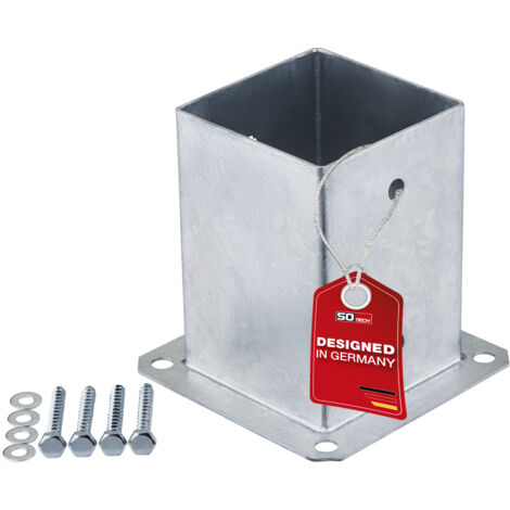 SOTECH Bodenanker zum Aufschrauben Stahl feuerverzinkt optimal für Garten oder Terrasse, Pfostenträger für Vierkantholz (Vierkant 100 x 100 mm) 152 mm Höhe, 1 Stück