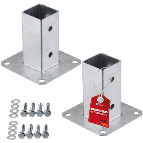 SOTECH Bodenanker zum Aufschrauben Stahl feuerverzinkt optimal für Garten oder Terrasse, Pfostenträger für Vierkantholz (Vierkant 50 x 50 mm) 122 mm Höhe, 2 Stück