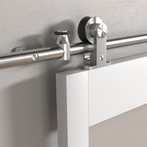 SOTECH Edelstahl Schiebetüren Set MANSION von oben anschraubbar bis 80 kg Türgewicht, max. 1000 mm Türbreite und 30-40 mm Türstärke, Schiebetürsystem mit Türstopper & Bodenführung für Holztüren