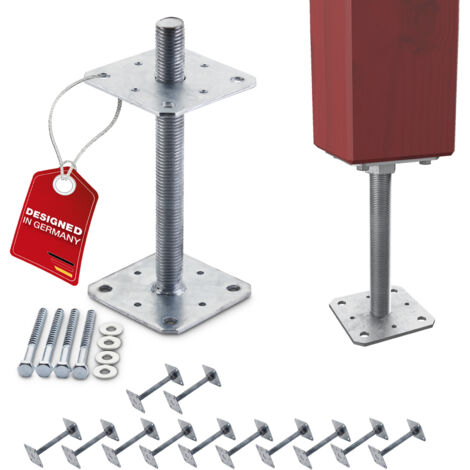 SOTECH Pfostenbeschlag Stützträger Gewinde M24 Stahl feuerverzinkt höhenverstellbar zum Aufschrauben, witterungsbeständig, 110 x 110 x 250 mm - 12 Stück