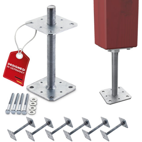 SOTECH Pfostenbeschlag Stützträger Gewinde M24 Stahl feuerverzinkt höhenverstellbar zum Aufschrauben, witterungsbeständig, 110 x 110 x 250 mm - 6 Stück