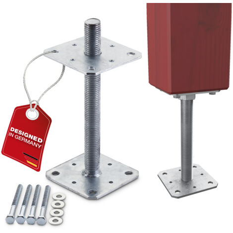 SOTECH Pfostenbeschlag Stützträger Gewinde M24 Stahl feuerverzinkt höhenverstellbar zum Aufschrauben, witterungsbeständig, 110 x 110 x 250 mm - 1 Stück