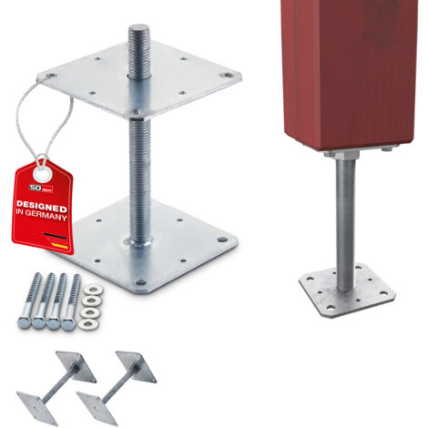 SOTECH Pfostenbeschlag Stützträger Gewinde M24 Stahl feuerverzinkt höhenverstellbar zum Aufschrauben, witterungsbeständig, 160 x 160 x 250 mm - 2 Stück
