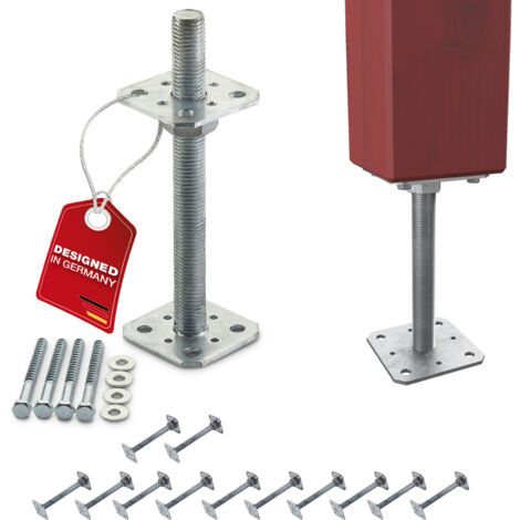 SOTECH Pfostenbeschlag Stützträger Gewinde M24 Stahl feuerverzinkt höhenverstellbar zum Aufschrauben, witterungsbeständig, 80 x 80 x 250 mm - 12 Stück