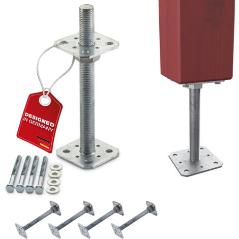 SOTECH Pfostenbeschlag Stützträger Gewinde M24 Stahl feuerverzinkt höhenverstellbar zum Aufschrauben, witterungsbeständig, 80 x 80 x 250 mm - 4 Stück