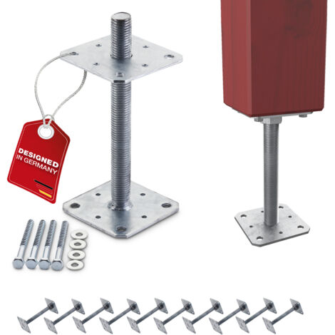 SOTECH Pfostenbeschlag Stützträger Gewinde M24 Stahl feuerverzinkt höhenverstellbar zum Aufschrauben, witterungsbeständig, 110 x 110 x 250 mm - 10 Stück