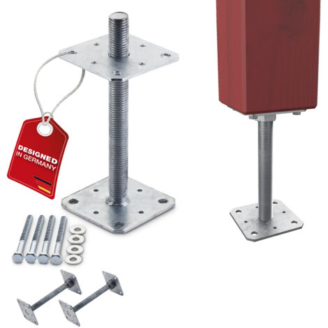 SOTECH Pfostenbeschlag Stützträger Gewinde M24 Stahl feuerverzinkt höhenverstellbar zum Aufschrauben, witterungsbeständig, 110 x 110 x 250 mm - 2 Stück