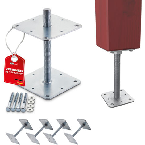 SOTECH Pfostenbeschlag Stützträger Gewinde M24 Stahl feuerverzinkt höhenverstellbar zum Aufschrauben, witterungsbeständig, 160 x 160 x 250 mm - 4 Stück (1/5)