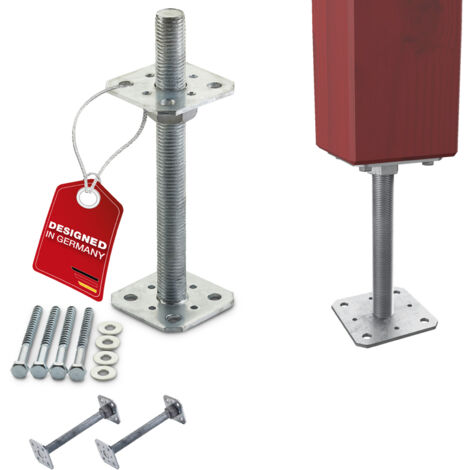 SOTECH Pfostenbeschlag Stützträger Gewinde M24 Stahl feuerverzinkt höhenverstellbar zum Aufschrauben, witterungsbeständig, 80 x 80 x 250 mm - 2 Stück