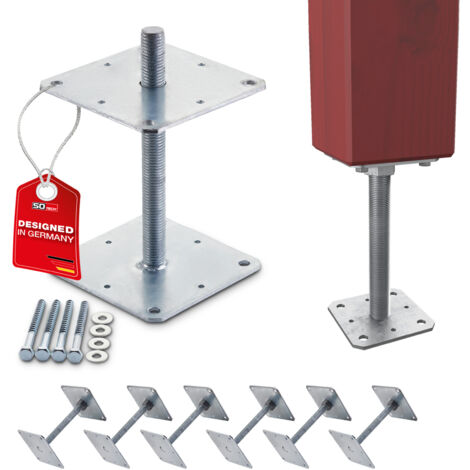 SOTECH Pfostenbeschlag Stützträger Gewinde M24 Stahl feuerverzinkt höhenverstellbar zum Aufschrauben, witterungsbeständig, 160 x 160 x 250 mm - 6 Stück
