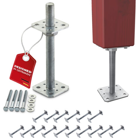 SOTECH Pfostenbeschlag Stützträger Gewinde M24 Stahl feuerverzinkt höhenverstellbar zum Aufschrauben, witterungsbeständig, 80 x 80 x 250 mm - 16 Stück