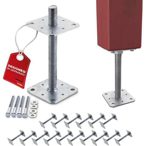 SOTECH Pfostenbeschlag Stützträger Gewinde M24 Stahl feuerverzinkt höhenverstellbar zum Aufschrauben, witterungsbeständig, 110 x 110 x 250 mm - 16 Stück
