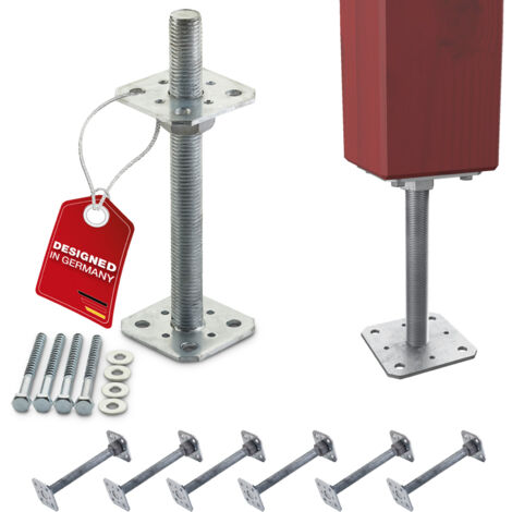 SOTECH Pfostenbeschlag Stützträger Gewinde M24 Stahl feuerverzinkt höhenverstellbar zum Aufschrauben, witterungsbeständig, 80 x 80 x 250 mm - 6 Stück