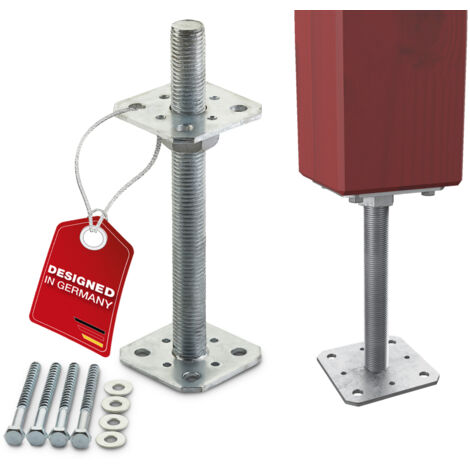 SOTECH Pfostenbeschlag Stützträger Gewinde M24 Stahl feuerverzinkt höhenverstellbar zum Aufschrauben, witterungsbeständig, 80 x 80 x 250 mm - 1 Stück