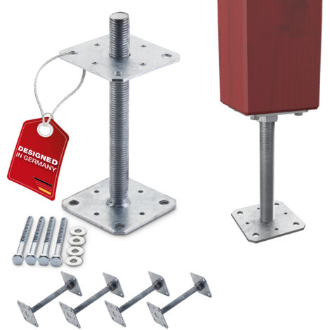 SOTECH Pfostenbeschlag Stützträger Gewinde M24 Stahl feuerverzinkt höhenverstellbar zum Aufschrauben, witterungsbeständig, 110 x 110 x 250 mm - 4 Stück