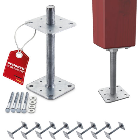 SOTECH Pfostenbeschlag Stützträger Gewinde M24 Stahl feuerverzinkt höhenverstellbar zum Aufschrauben, witterungsbeständig, 110 x 110 x 250 mm - 8 Stück