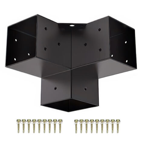 SOTECH Holzverbinder / Bodenanker vierkant, Stahl verzinkt und schwarz pulverbeschichtet für höchsten Korrosionsschutz, Eckverbinder 100 x 100 mm (3-Wege-Verbinder)