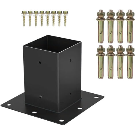 SOTECH Holzverbinder / Bodenanker vierkant, Stahl verzinkt und schwarz pulverbeschichtet für höchsten Korrosionsschutz, Aufschraubanker 100 x 100 mm