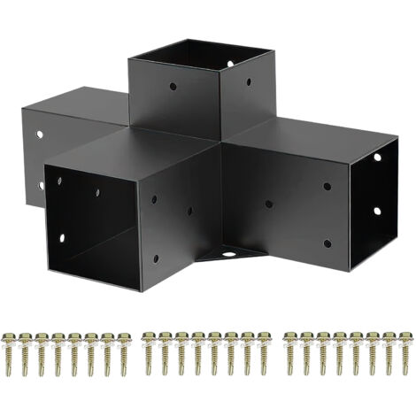 SOTECH Holzverbinder / Bodenanker vierkant, Stahl verzinkt und schwarz pulverbeschichtet für höchsten Korrosionsschutz, Mittelverbinder 90 x 90 mm (4-Wege-Verbinder)