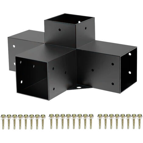 SOTECH Holzverbinder / Bodenanker vierkant, Stahl verzinkt und schwarz pulverbeschichtet für höchsten Korrosionsschutz, Mittelverbinder 100 x 100 mm (4-Wege-Verbinder)