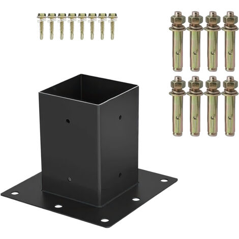 SOTECH Holzverbinder / Bodenanker vierkant, Stahl verzinkt und schwarz pulverbeschichtet für höchsten Korrosionsschutz, Aufschraubanker 90 x 90 mm