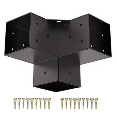 SOTECH Holzverbinder / Bodenanker vierkant, Stahl verzinkt und schwarz pulverbeschichtet für höchsten Korrosionsschutz, Eckverbinder 90 x 90 mm (3-Wege-Verbinder)